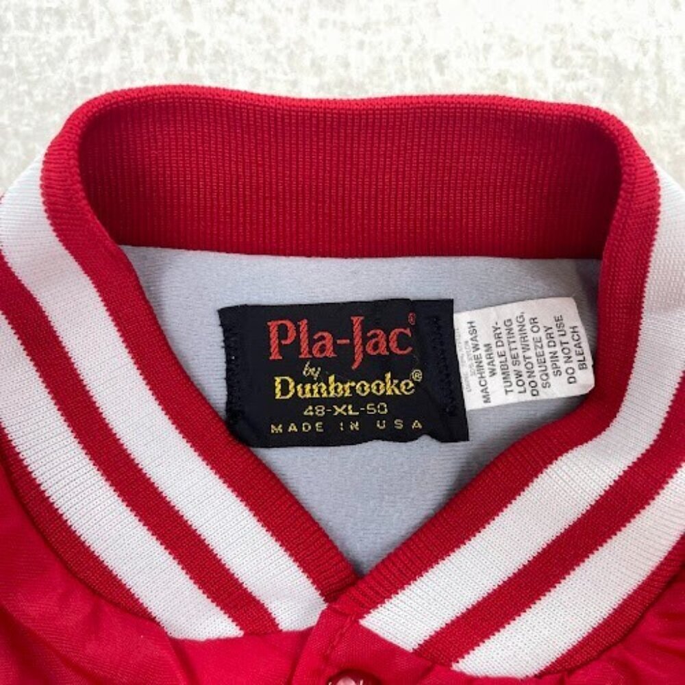 Vintage 80s Red Satin Utah "Rotary Bowl 1988" Bomber Jacket Size XL - Picture 3 of 6